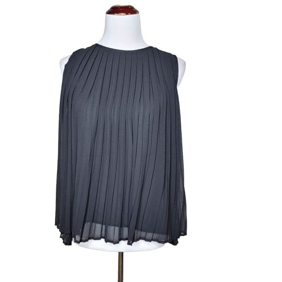 Zara Basic Pleated Sheer Sleeveless Blouse Black Size Small - Picture 1 of 14